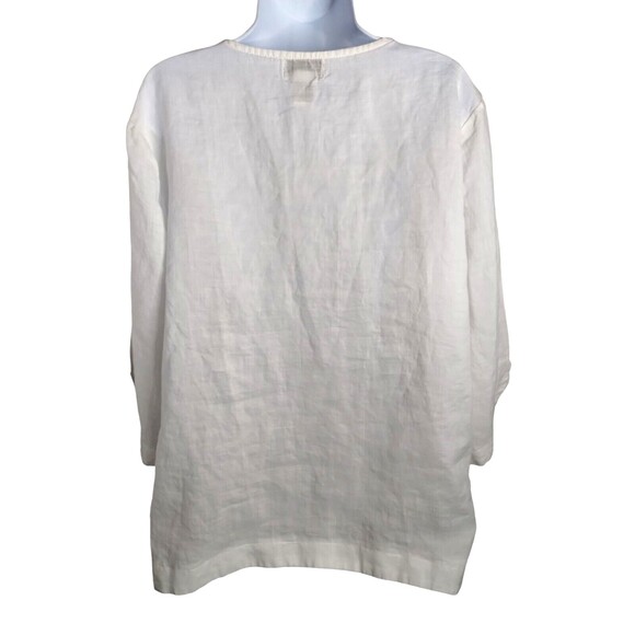OSO Casuals XLarge Tunic Top White Linen Embellished Front Round neck 3/4 Sleeve - Picture 5 of 6